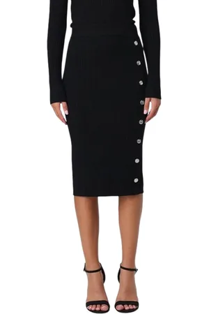 Pinko Nederdel, Dame, Sort, XS, Ribstrikket Midi-Nederdel med Knapper