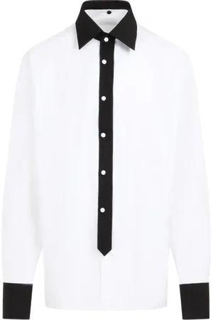 Prada Skjorte, Herre, Hvid, S, Bomuld, Hvid bomuldsskjorte med sorte detaljer