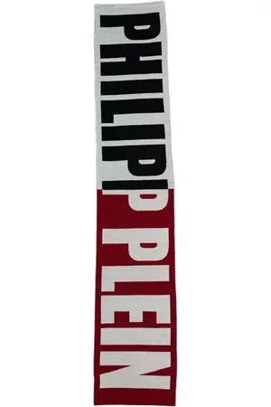 Philipp Plein Tilbehør, Herre, Flerfarvet, ONE SIZE, Uld, Rektangulært Bicolor Logo Uldblandings Tørklæde