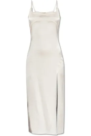 Jacquemus Kjole, Dame, Hvid, XS, Uld, Notte Logo-Detailed Textured Midi-Slipdress