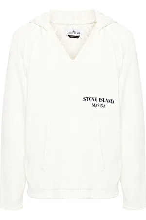 Stone Island Sweathshirts & Hoodies, Herre, Hvid, M, Uld, Stilfuld Strik Hættetrøje