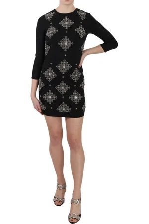 John Richmond Kjole, Dame, Sort, 2XS, Sort Krystal Stretch Mini Kjole