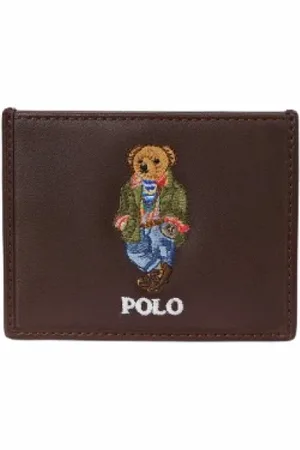Ralph Lauren Tilbehør, Herre, Brun, ONE SIZE, Læder, Læder Polo Bear Kortholder