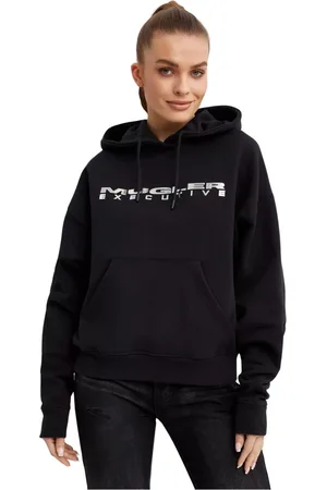 MUGLER Sweathshirts & Hoodies, Dame, Sort, S, Bomuld, Sort hættetrøje med sølvlogo