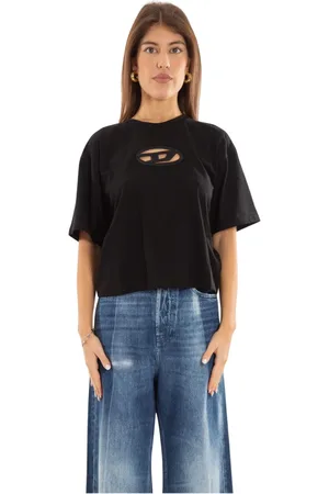 Diesel Top, Dame, Sort, S, Oval D Cutout Cropped Tee