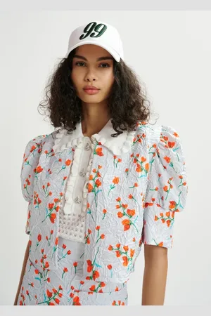 Essentiel Antwerp Bluser & Skjorter, Dame, Grå, S, Uld, Blomstret kort jakke med puffede skuldre