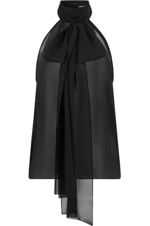 Tom Ford Top, Dame, Sort, S, Uld, Silke Georgette Ærmeløs Lavallière Top