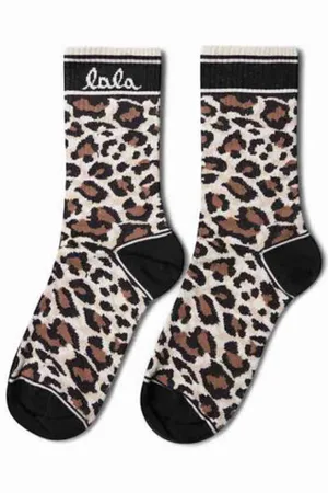 LALA BERLIN Undertøj, Dame, Flerfarvet, ONE SIZE, Bomuld, Leopard Tennis Sokker