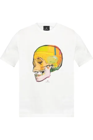 Paul Smith Top, Herre, Hvid, L, Skull Print Crew Neck T-shirts