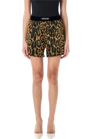 Tom Ford Shorts, Dame, Flerfarvet, M, Satin, Luksuriøse Silkeboksershorts Camel Leo