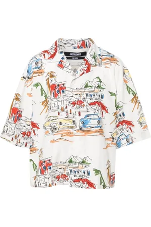 Jacquemus Skjorte, Herre, Flerfarvet, S, Bomuld, Cars Print Camp Collar Skjorte