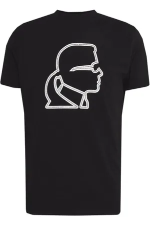 Karl Lagerfeld Top, Herre, Sort, L, Sort T-shirt med Design og Ekstra Detaljer