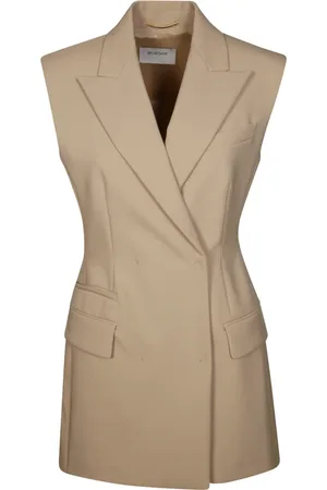 Sportmax Jakke, Dame, Brun, 2XS, Uld, Slim Fit Dobbelt-Brygget Ærmeløs Jakke