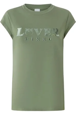 Pinko Top, Dame, Grøn, XS, Bomuld, Cotton Jersey T-shirt med Lover Print