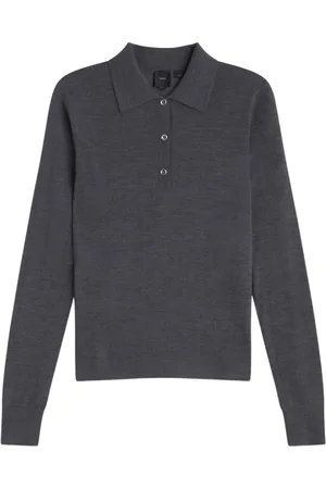 Pinko Top, Dame, Grå, M, Uld, Elegant Langærmet Polo Shirt