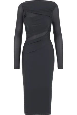 Pinko Kjole, Dame, Sort, M, Nylon, Sort Jersey Midi Kjole med Bådhals