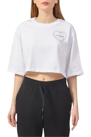 John Richmond Top, Dame, Hvid, S, Bomuld, Cropped Fit Heart Print T-Shirt