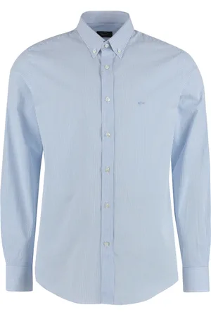 Paul & Shark Skjorte, Herre, Blå, 4XL, Bomuld, Stribet bomuldsskjorte med afrundet kant