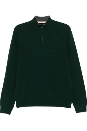 HUGO BOSS Strik, Herre, Grøn, 3XL, Uld, Half-Zip Strik