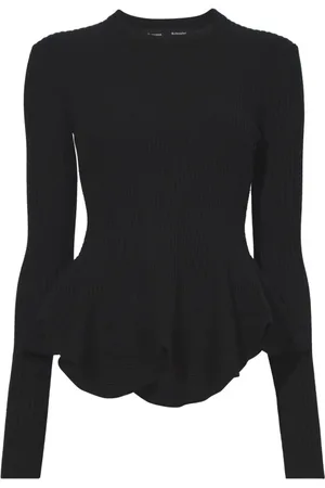 Proenza Schouler Strik, Dame, Sort, S, Cashmere, Ribstrikket Peplum Sweater