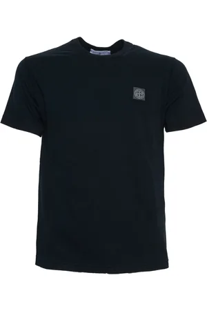 Stone Island Top, Herre, Blå, L, Uld, Stilfuld Compass Patch T-shirt