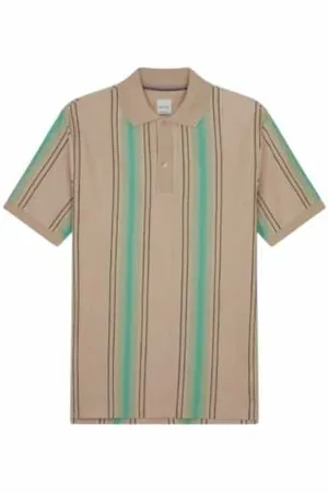 Paul Smith Top, Herre, , L, Bomuld, Turkis Stribet Sand Polo Skjorte
