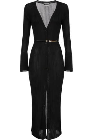 Elisabetta Franchi Kjole, Dame, Sort, XS, Sort Midi Strik Kjole med Bælte