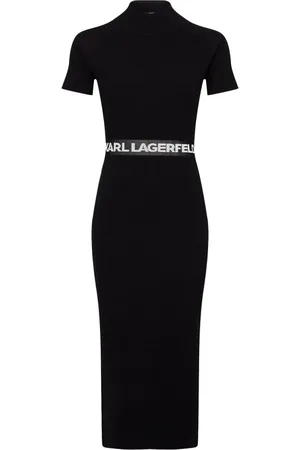 Karl Lagerfeld Kjole, Dame, Sort, S, Polyester, Kjole Ærmeløs Strik med Logo