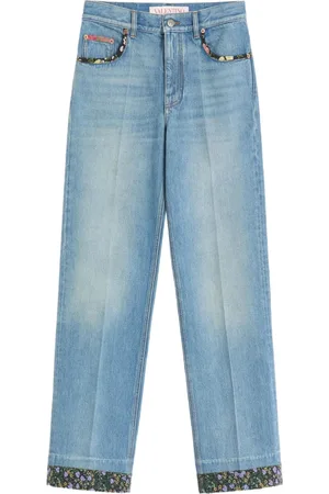 VALENTINO Jeans, Dame, Blå, W27, Bomuld, Blomstret Trim Jeans