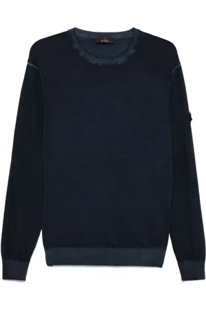 Peuterey Sweathshirts & Hoodies, Herre, Blå, 2XL, Uld, Blå Crew Neck Sweater Ribbet