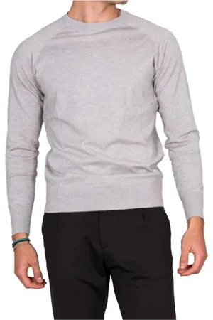 PEOPLE OF SHIBUYA Strik, Herre, Grå, S, Bomuld, Grå Crewneck Sweater med Ribstrikket Krave