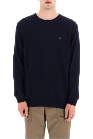 Ralph Lauren Strik, Herre, Blå, L, Uld, Crew-Neck Uld Sweater