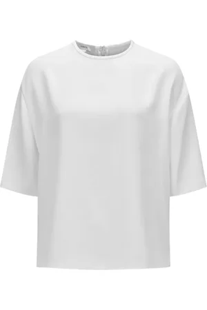 Vince Top, Dame, Hvid, XS, Polyester, Hvid Crepe Bluse Rund Hals Korte Ærmer