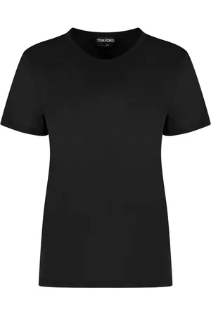Tom Ford Top, Dame, Sort, 2XS, Bomuld, Ribstrikket Bomulds T-shirt med Rund Hals