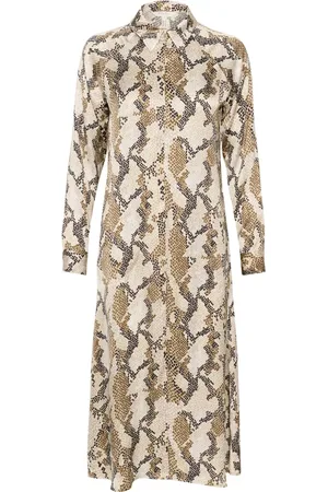 Part Two Kjole, Dame, Brun, M, Snake Print Skjortekjole