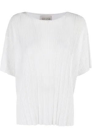 SEMICOUTURE Strik, Dame, Hvid, M, Uld, Hvid Bådhals Kortærmet Top
