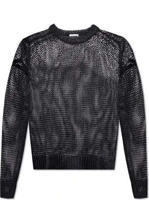 Jil Sander Strik, Herre, Sort, M, Silke Sweater med Dekorativt Strik