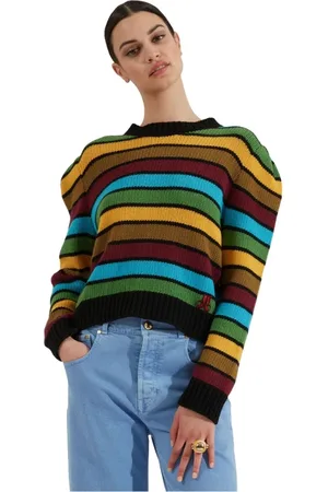 La DoubleJ Strik, Dame, Flerfarvet, M, Cashmere, Regnbuestribet sweater