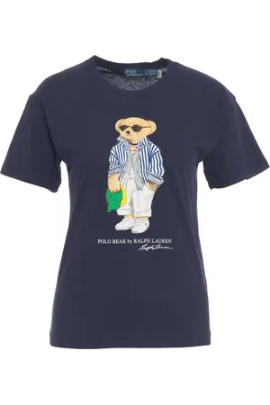Ralph Lauren Top, Dame, Blå, L, Uld, Stilfuld T-shirt med frontprint