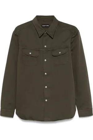 Tom Ford Jakke, Herre, Grøn, 4XL, Bomuld, Bomulds Overshirt med Knapper