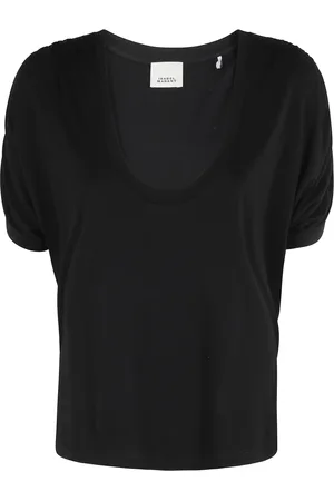 Isabel Marant Top, Dame, Sort, S, Bomuld, Sort Stretch T-Shirt med Draperet Ærme