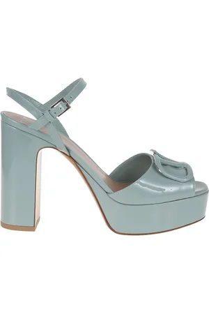 VALENTINO GARAVANI Sko, Dame, Blå, 37 1/2 EU, Læder, VLogo Signature sandal i patenteret læder