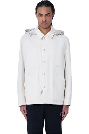 Moncler Jakke, Herre, Hvid, XL, Uld, Skal hættetrøje med logo motiv