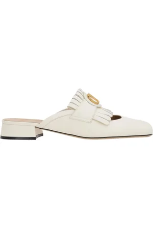 VALENTINO GARAVANI Sko, Dame, Hvid, 35 1/2 EU, Uld, Flad Slipper med VLogo Detalje