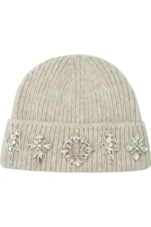 Philipp Plein Tilbehør, Dame, , ONE SIZE, Uld, Krystalpyntet Beanie Hat