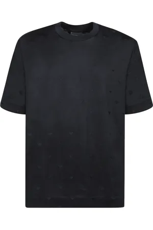 Emporio Armani Top, Herre, Blå, L, Bomuld, Blå Logo Broderet Bomulds T-shirt