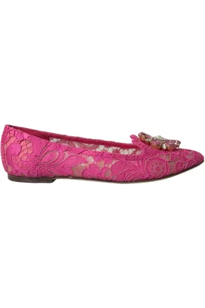 Dolce & Gabbana Sko, Dame, Lyserød, 39 1/2 EU, Læder, Krystal Ballet Flats Logo