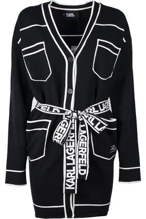 Karl Lagerfeld Strik, Dame, Sort, L, Bomuld, Belted Cardigan