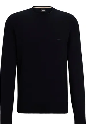 HUGO BOSS Strik, Herre, Blå, M, Bomuld, Bomulds sweater med broderet logo
