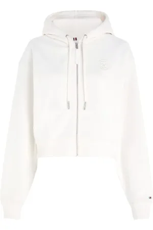Tommy Hilfiger Sweathshirts & Hoodies, Dame, Hvid, M, Bomuld, Oversized Hætte Zip-Up Vest
